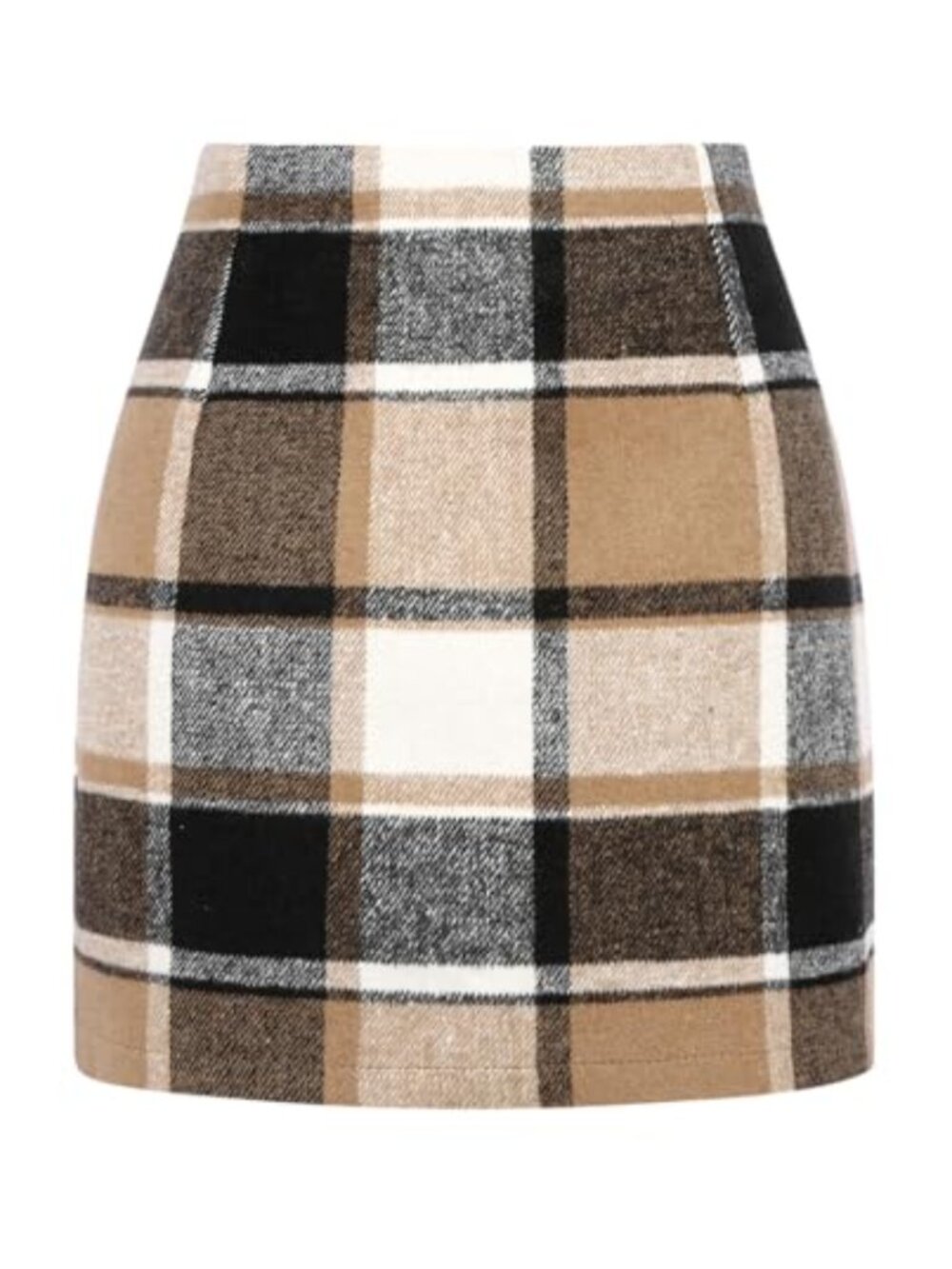 High Waist Plaid Bodycon Pencil Mini Skirt Wool Blend